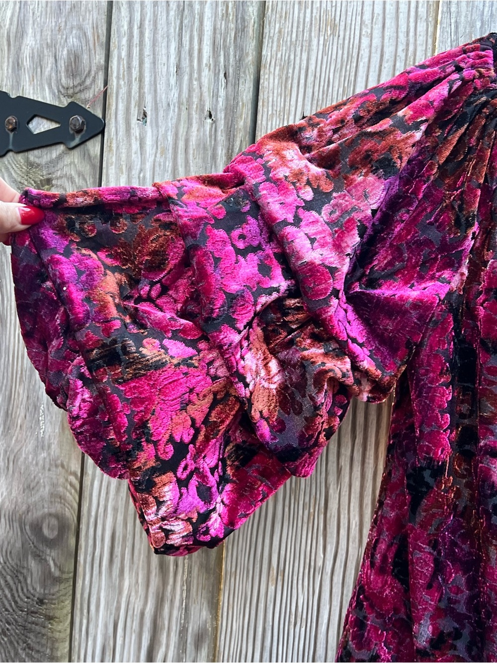 Coco Bianco Pink Ruffle Sleeve Blouse Burnout Velvet Top Women's Medium - Picture 4 of 10